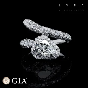 2.80cts L VS2 Pear Center Snake Paved Diamond Engagement Ring 18kt GIA Certified