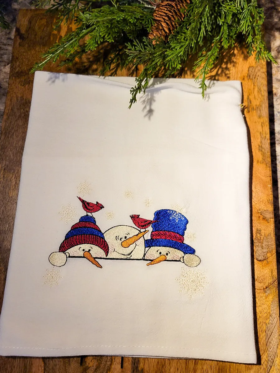 3 Peeking Snowmen Tea Towel