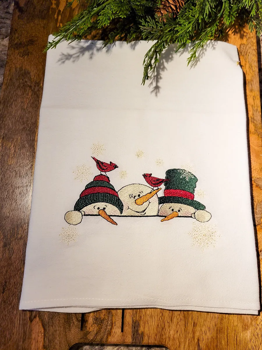 3 Peeking Snowmen Tea Towel