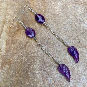 Amethyst, Labradorite gemstone, and Sterling Silver Wing Drop Earrings