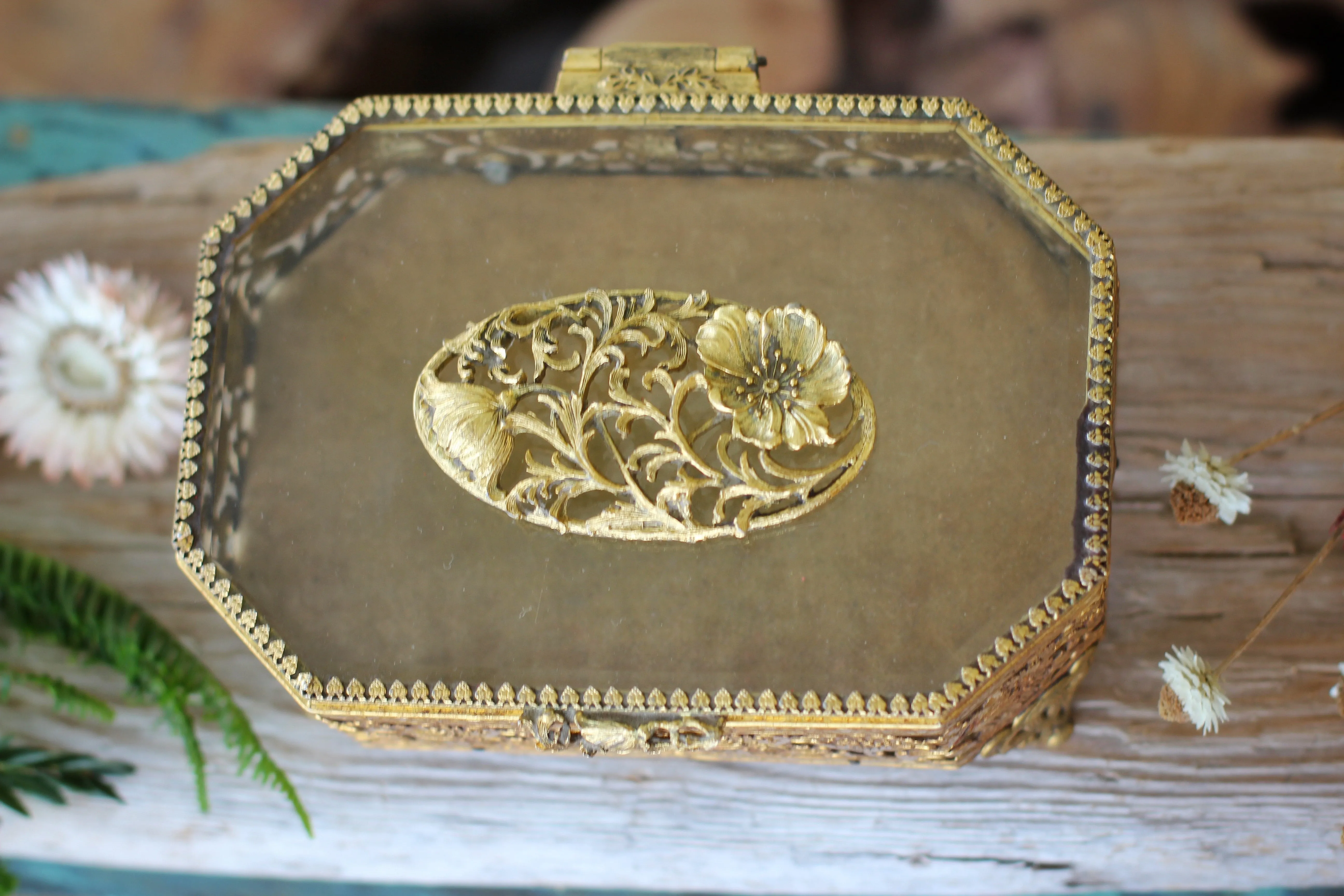 Antique Floral Dogwood Jewelry Box