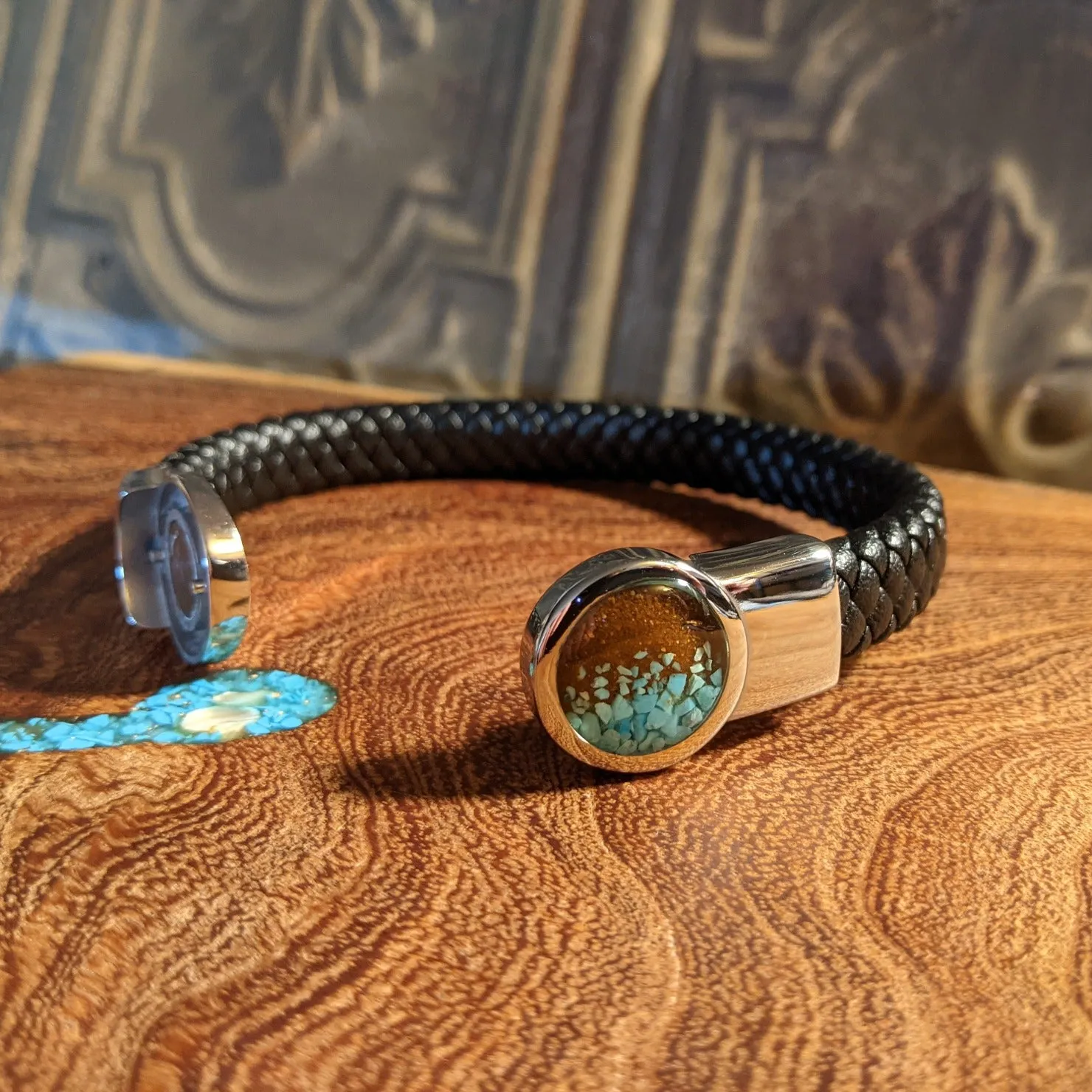 Arizona Sand & Turquoise Sterling Silver Nautical Woven Bracelet by Dune Jewelry GJ-BRC-GMNTWVB