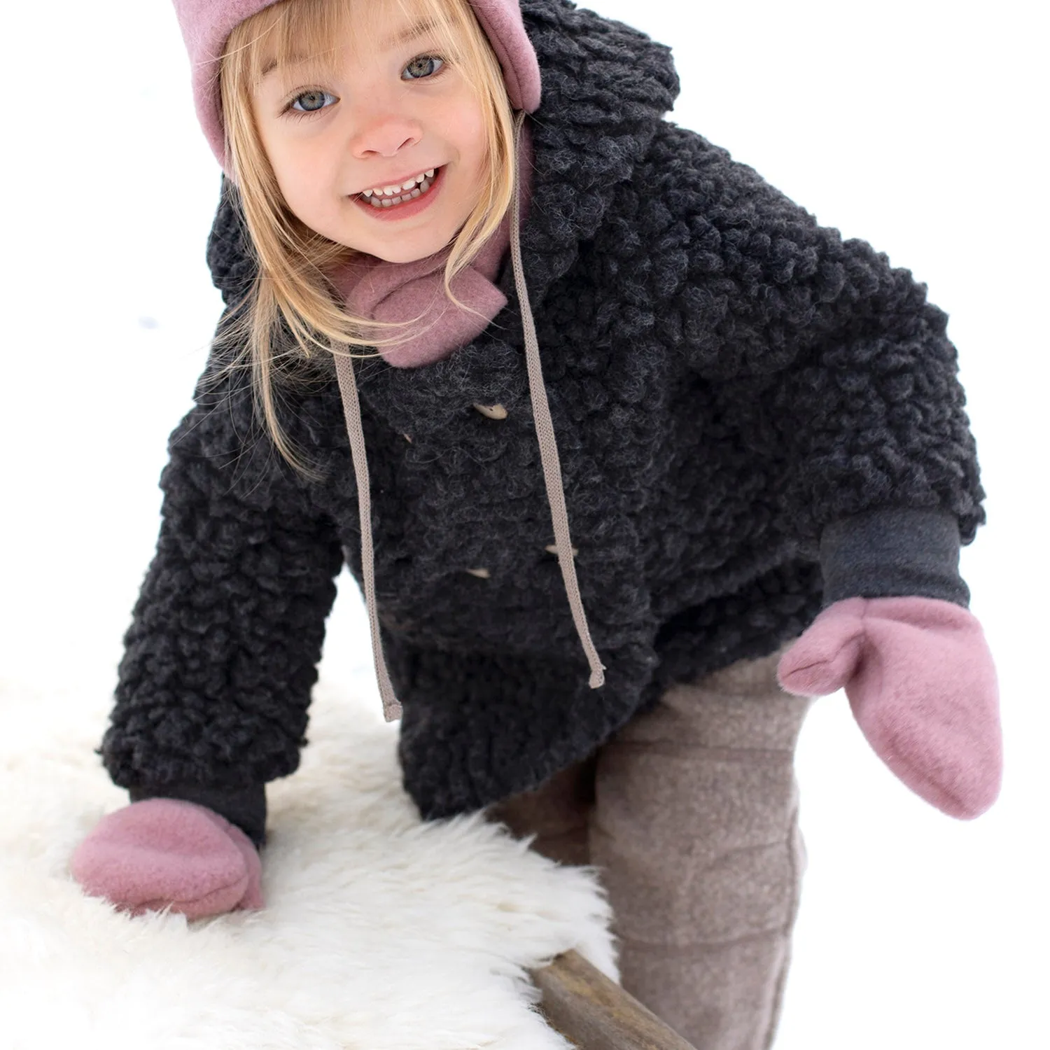 Baby & Kids Merino Wool Fleece Mittens - Shadow Rose