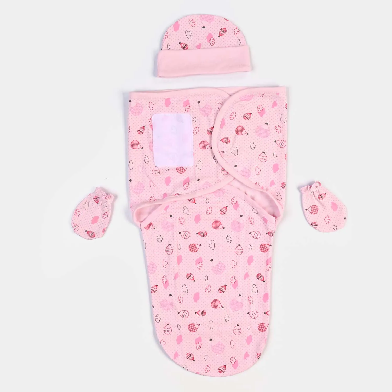 Baby Swaddle With Cap & Mittens Set