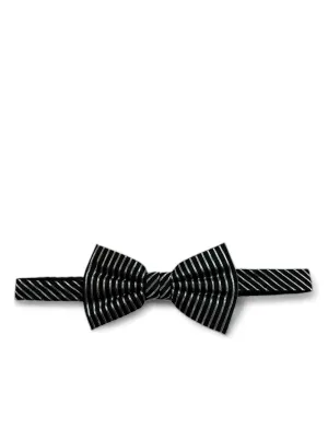 Black and Silver Striped Silk Bow Tie