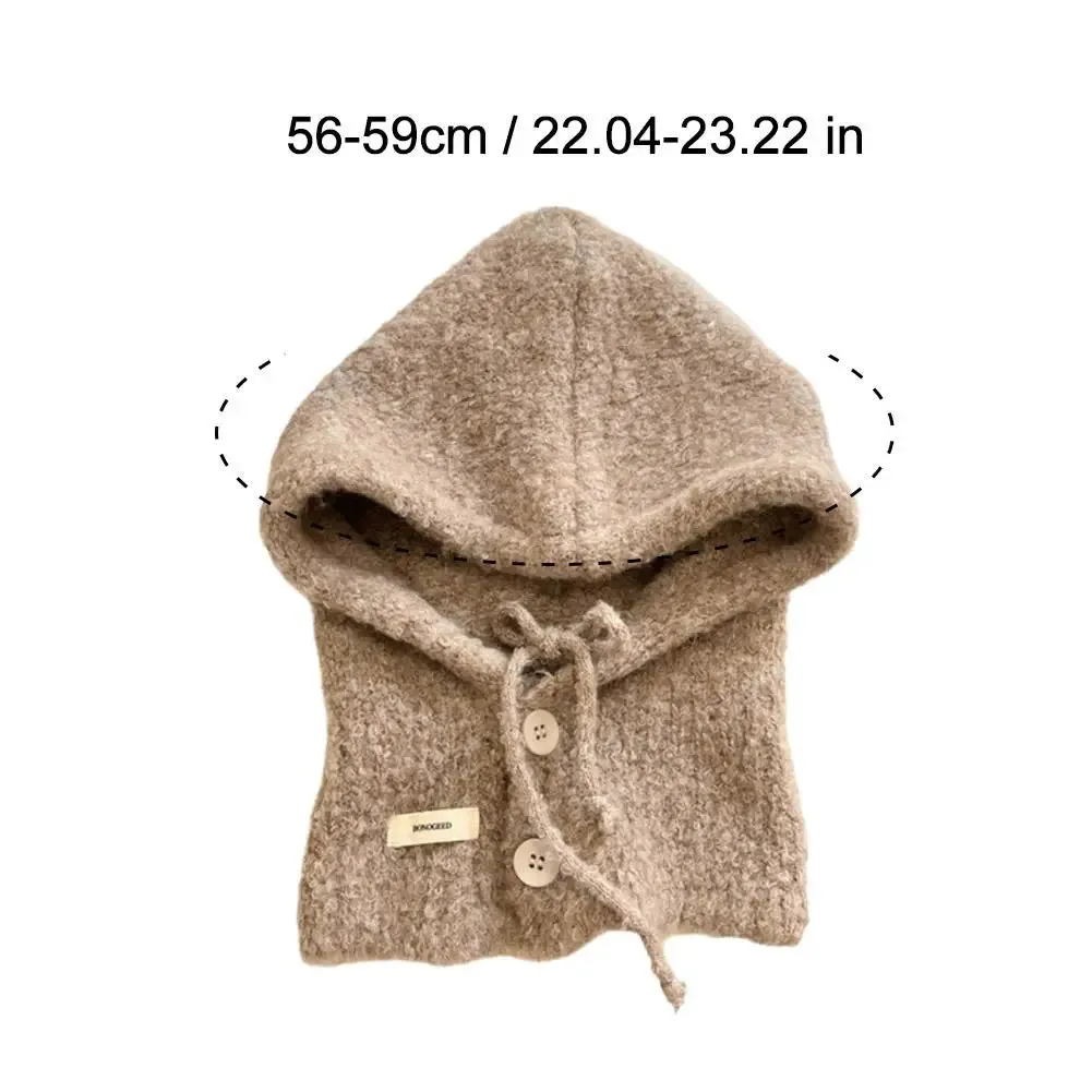 Bonnyshow Fashion Korean Version Balaclava Hat Scarf All-in-One Women Autumn And Winter Warm Earmuffs Hooded Neck Knitted Wool Hat