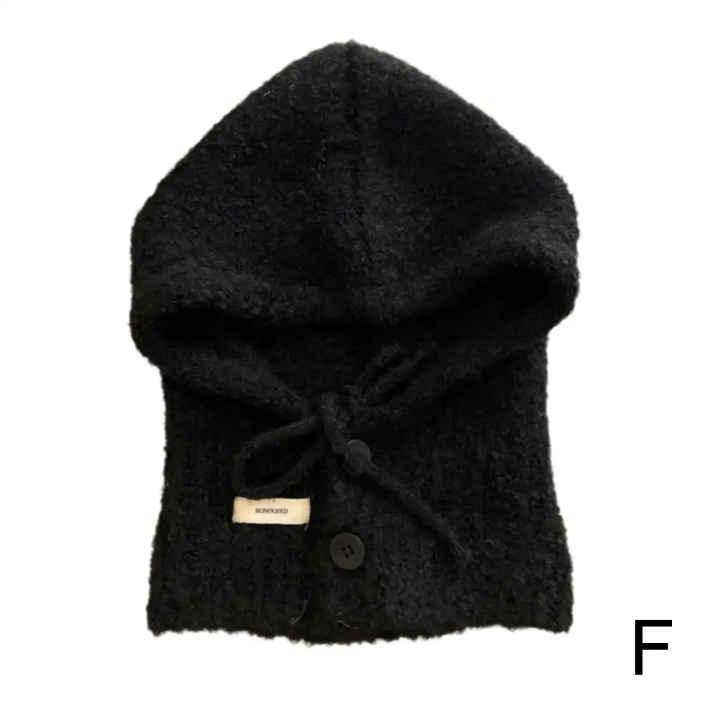 Bonnyshow Fashion Korean Version Balaclava Hat Scarf All-in-One Women Autumn And Winter Warm Earmuffs Hooded Neck Knitted Wool Hat