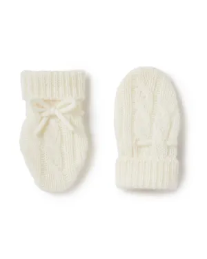 Cable Cashmere Mittens New Ivory White