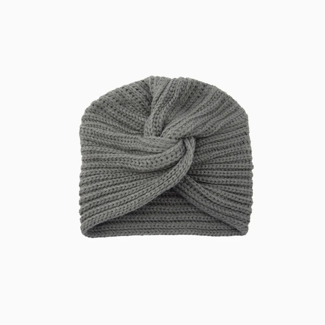 Cozy Me Up Soldi Color Ribbed Twist Front Winter Turban