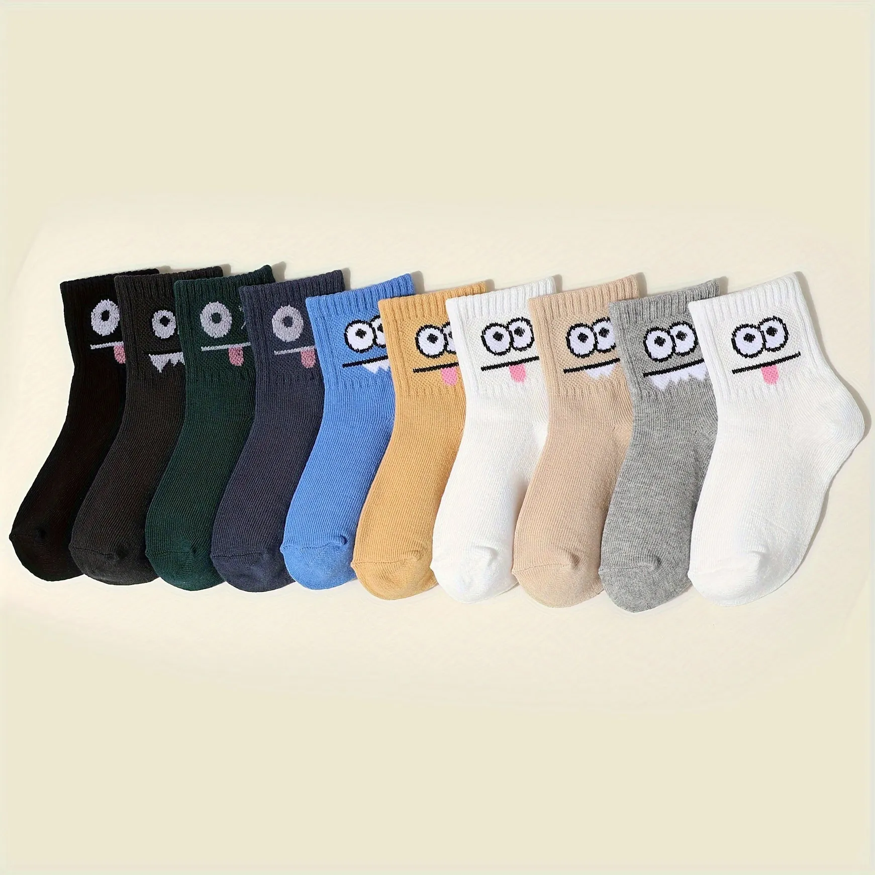 Eyes Pattern 10/20 Pairs Boys Short Socks, Comfy Breathable Sweat Resistant Anti-odor Socks For Spring Summer