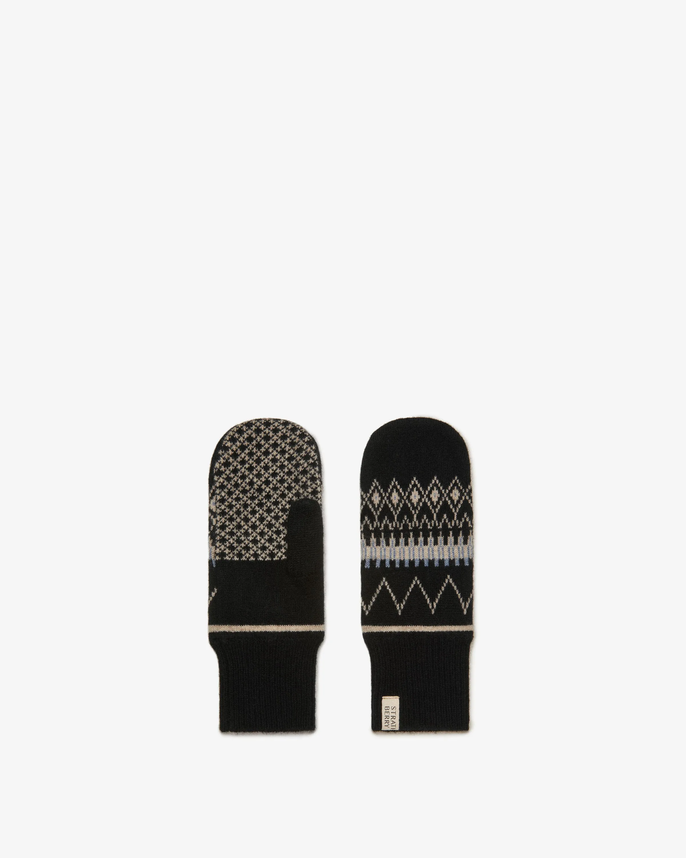 Fairisle Cashmere Blend Mittens - Black/Millet