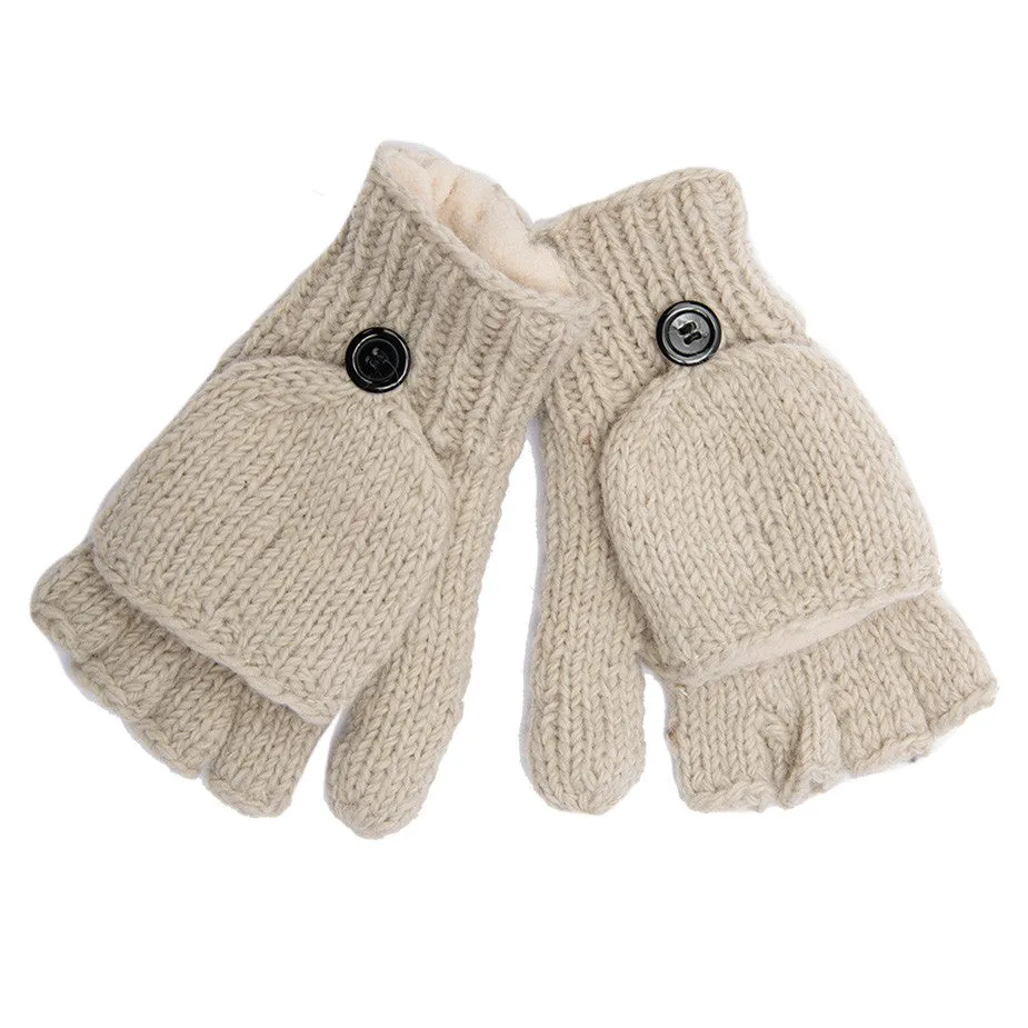 Fingerless Gloves With Button Flap and Fleece Lining