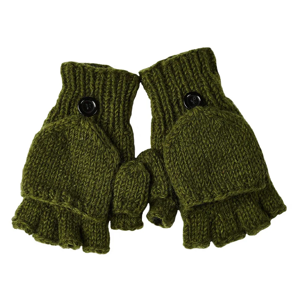 Fingerless Gloves With Button Flap and Fleece Lining