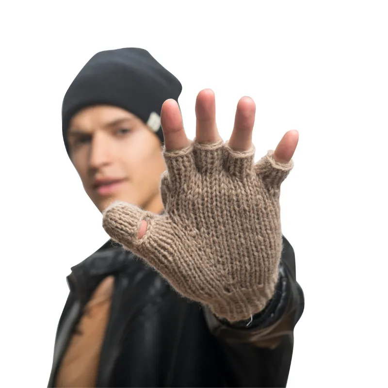 Fingerless Gloves With Button Flap and Fleece Lining