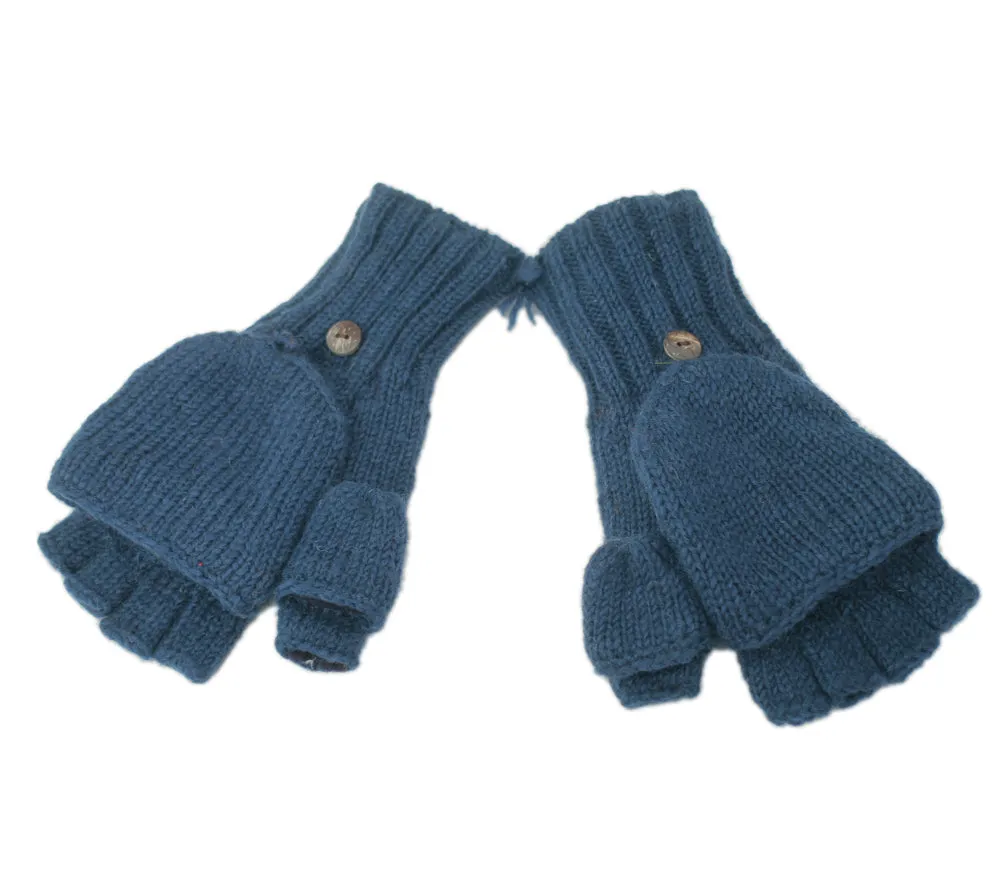 Fingerless Gloves With Button Flap and Fleece Lining