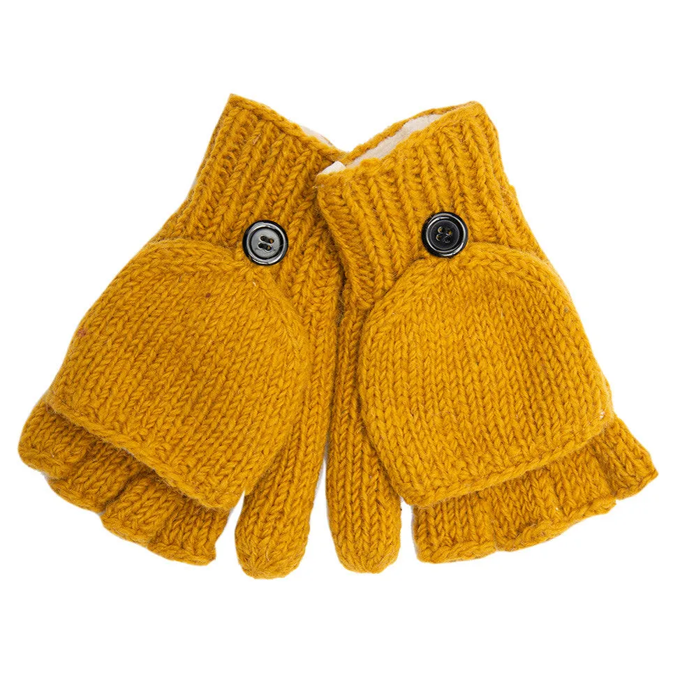 Fingerless Gloves With Button Flap and Fleece Lining