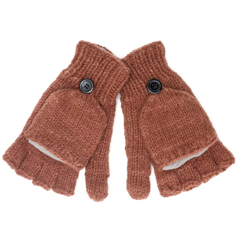 Fingerless Gloves With Button Flap and Fleece Lining