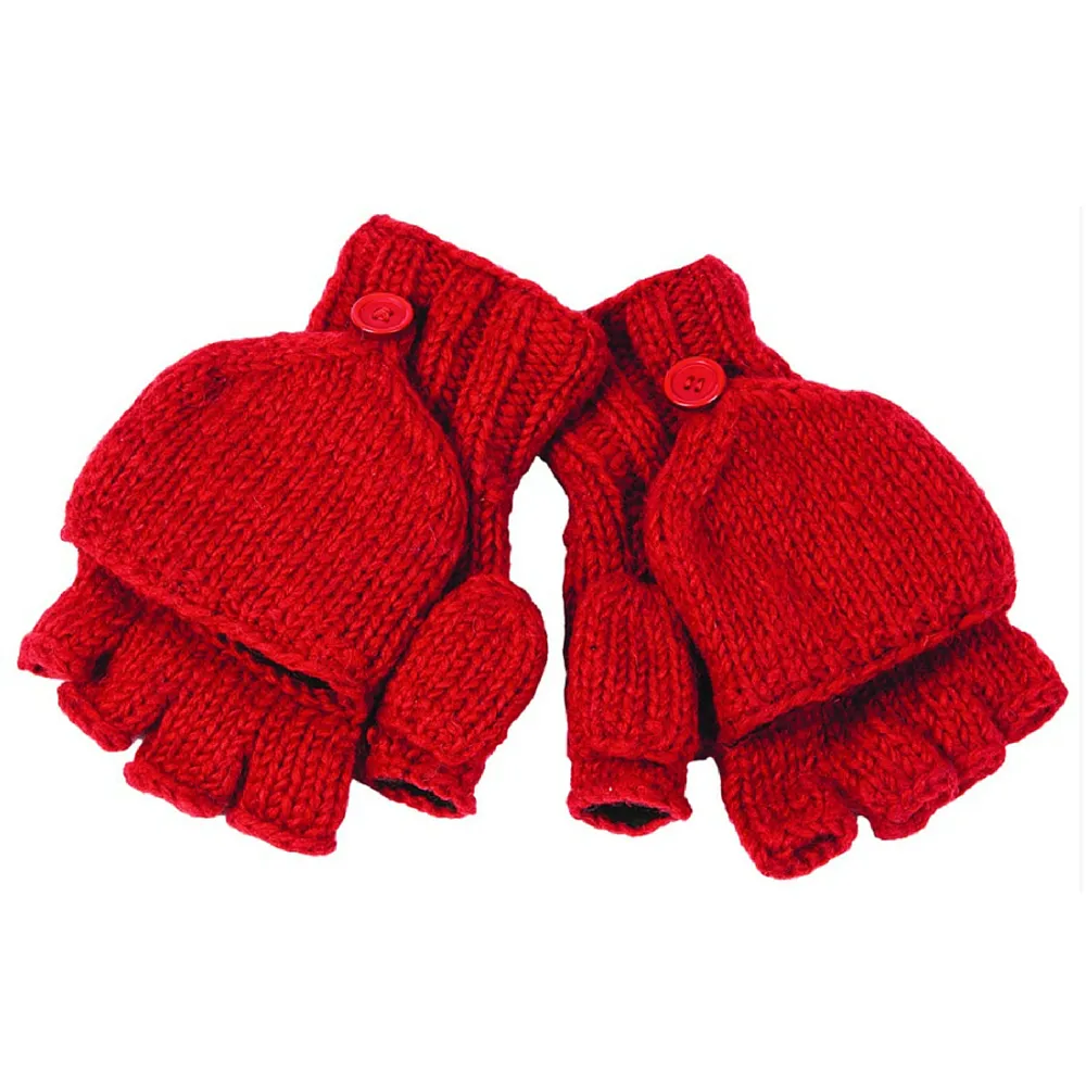 Fingerless Gloves With Button Flap and Fleece Lining