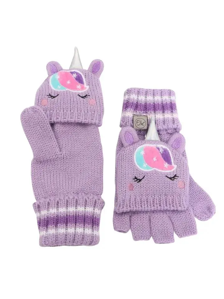 Flap Jack Kids Knit Fingerless Gloves w/ Flap - Unicorn