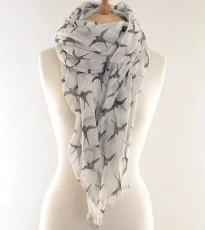 Grey Swallows Print Scarf