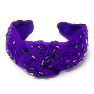 Hand Beaded Mardi Gras Sprinkle Knot Headband