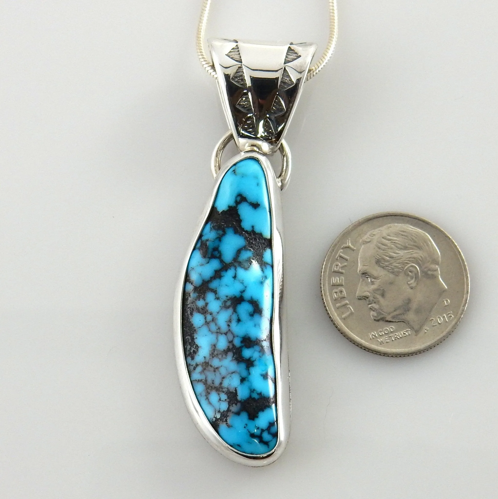 Handmade Sterling SIlver Blue Spiderweb Turquoise Pendant