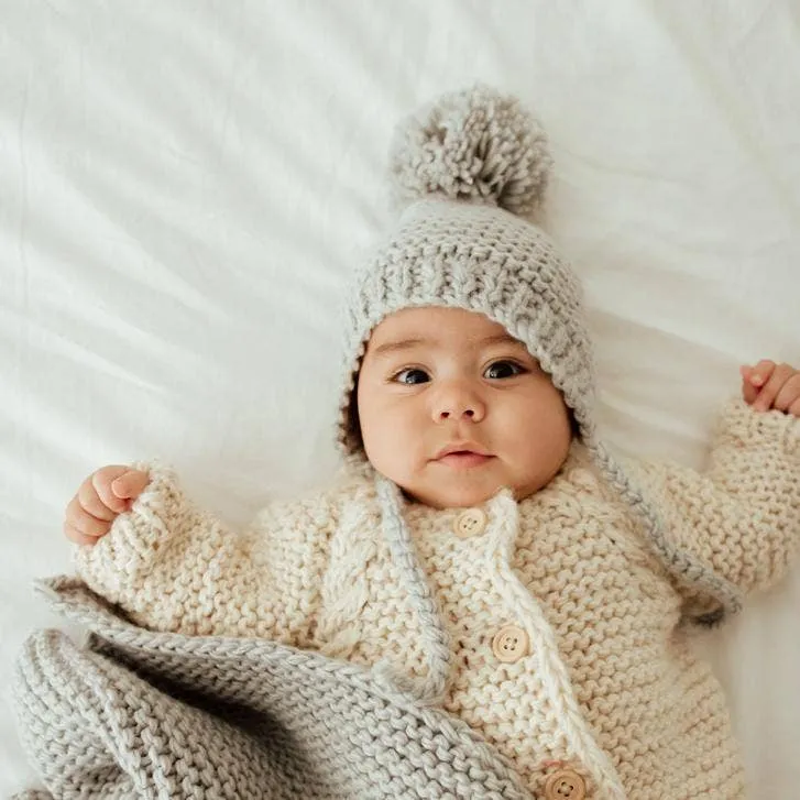 Ice Grey Garter Stitch Knit Bonnet Baby & Kids