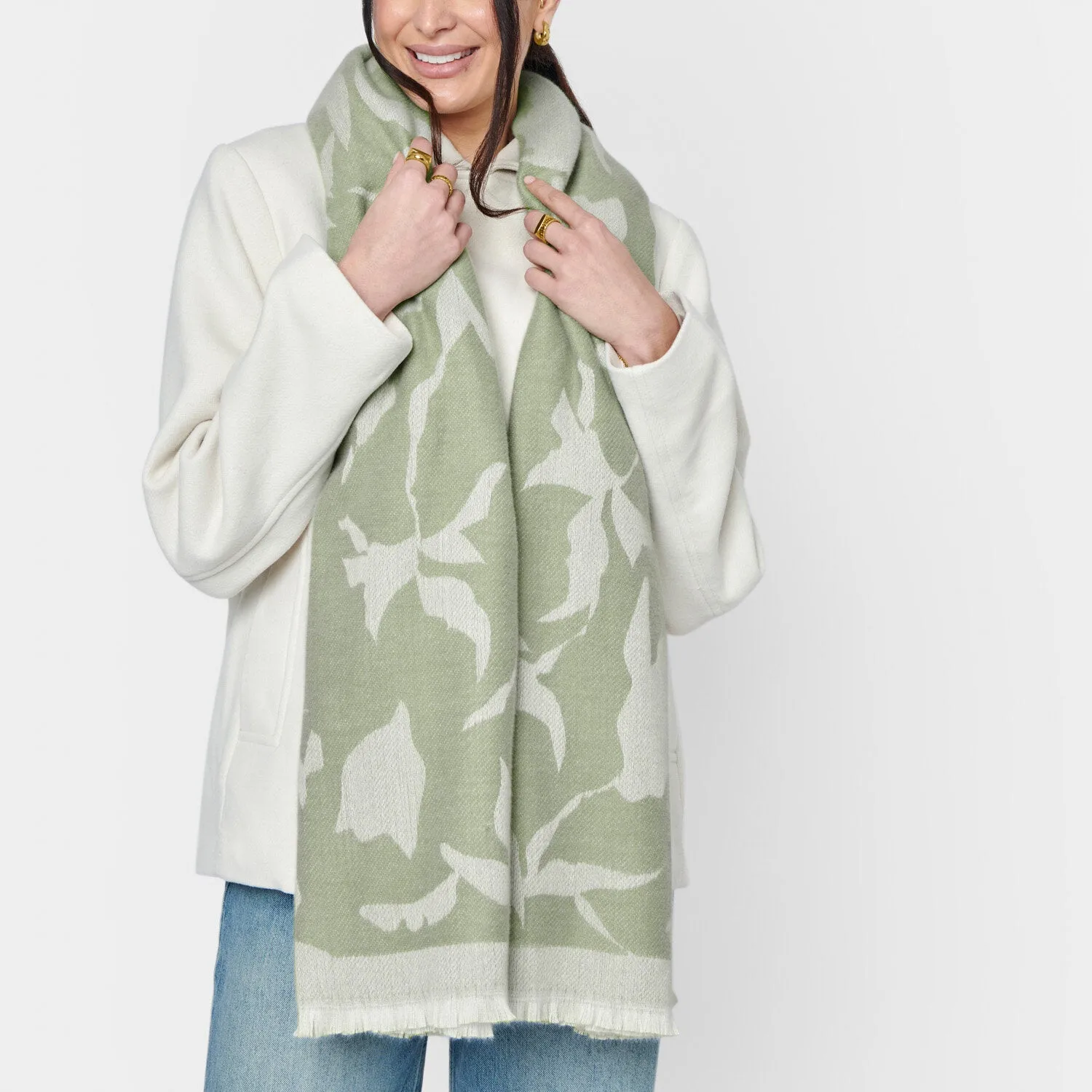 Katie Loxton 190cm Sage Abstract Floral Printed Blanket Scarf