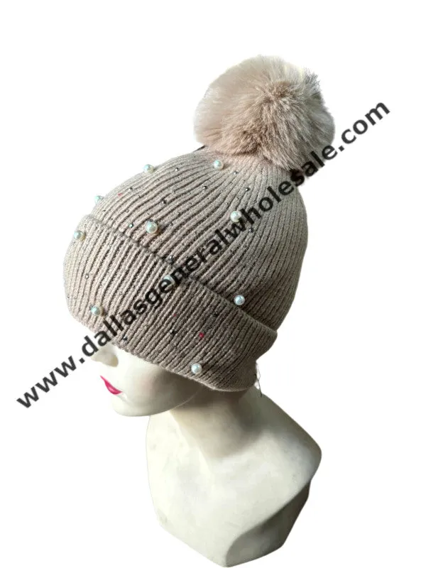 Ladies Pearl Thermal Lining Beanies Hats Wholesale