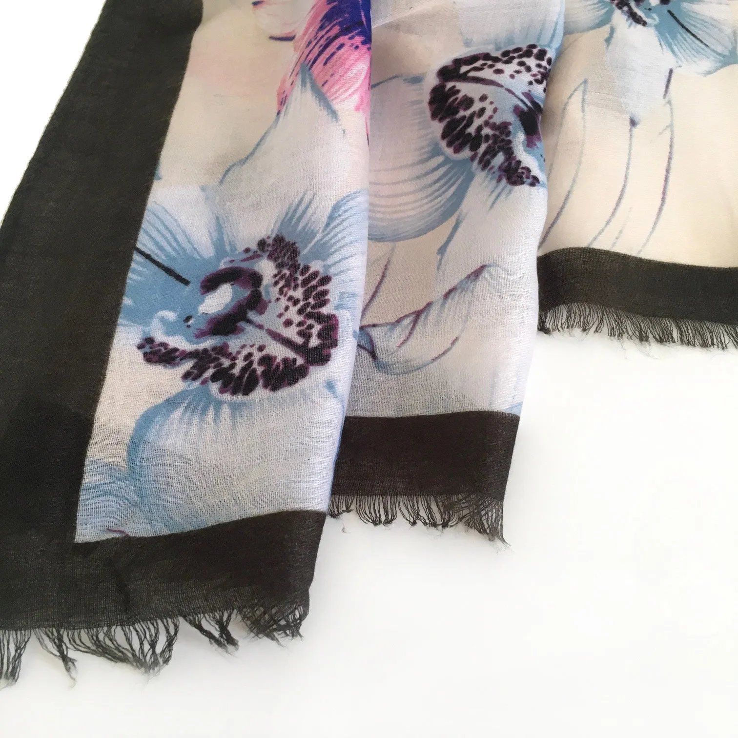 LARGE DARK BROWN BORDER FLORAL PRINT SCARF