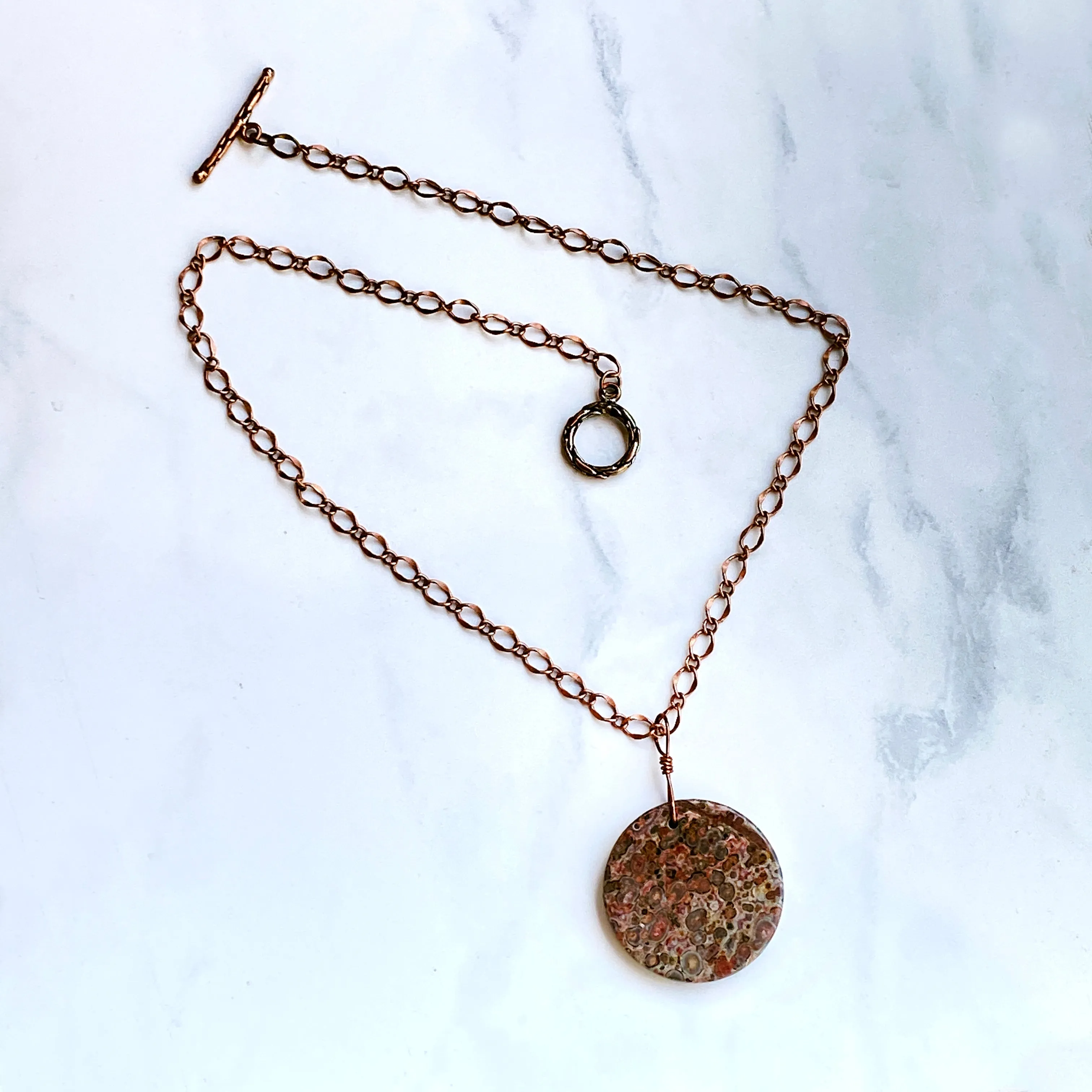 Leopard Print Jasper Necklace on copper chain