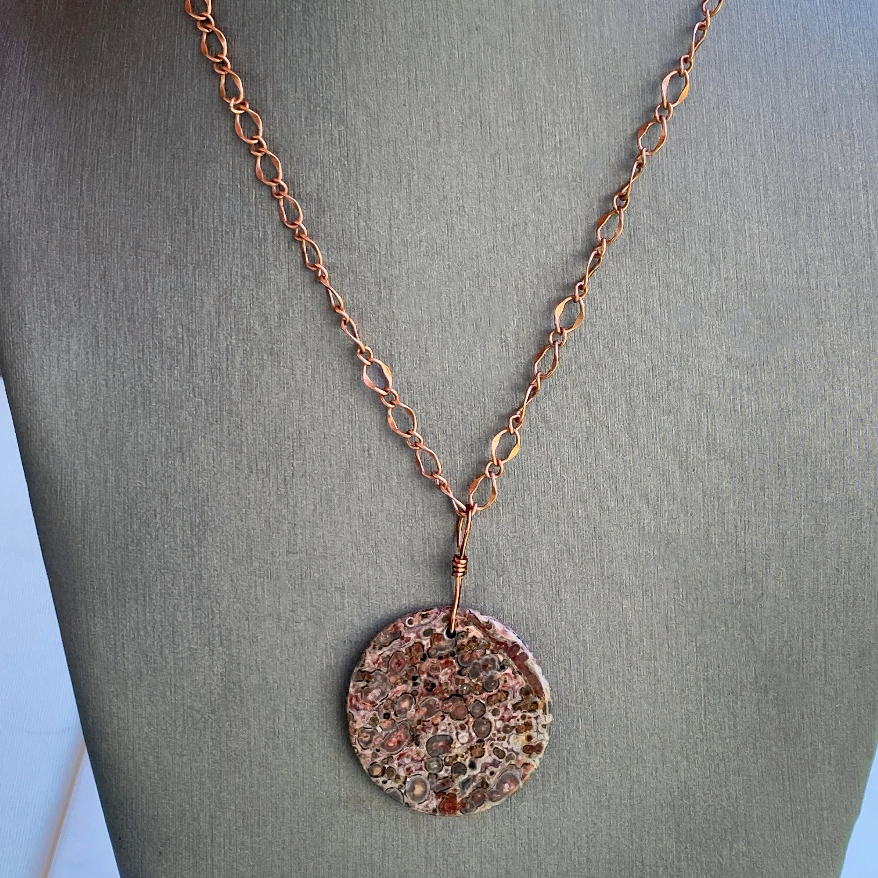 Leopard Print Jasper Necklace on copper chain