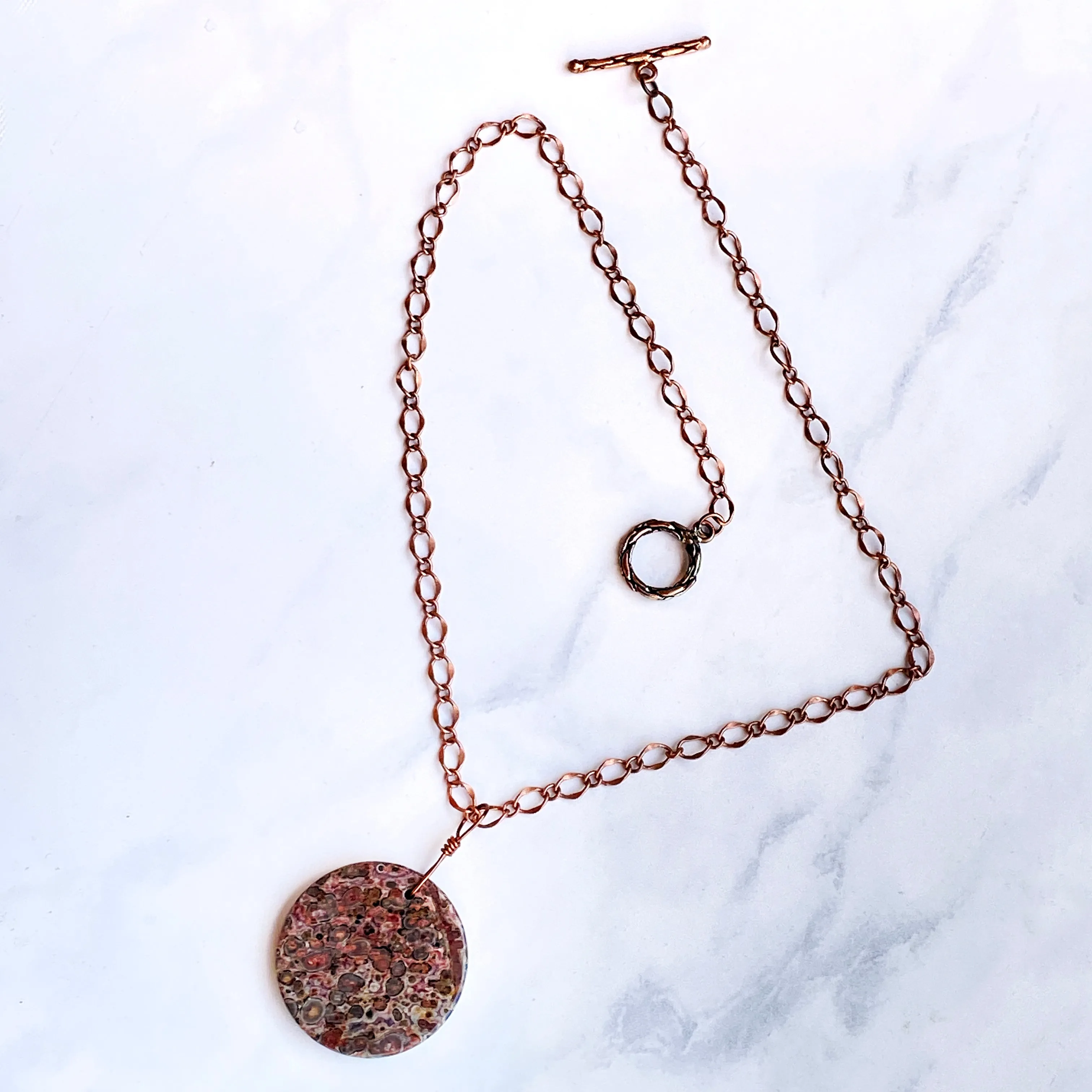 Leopard Print Jasper Necklace on copper chain