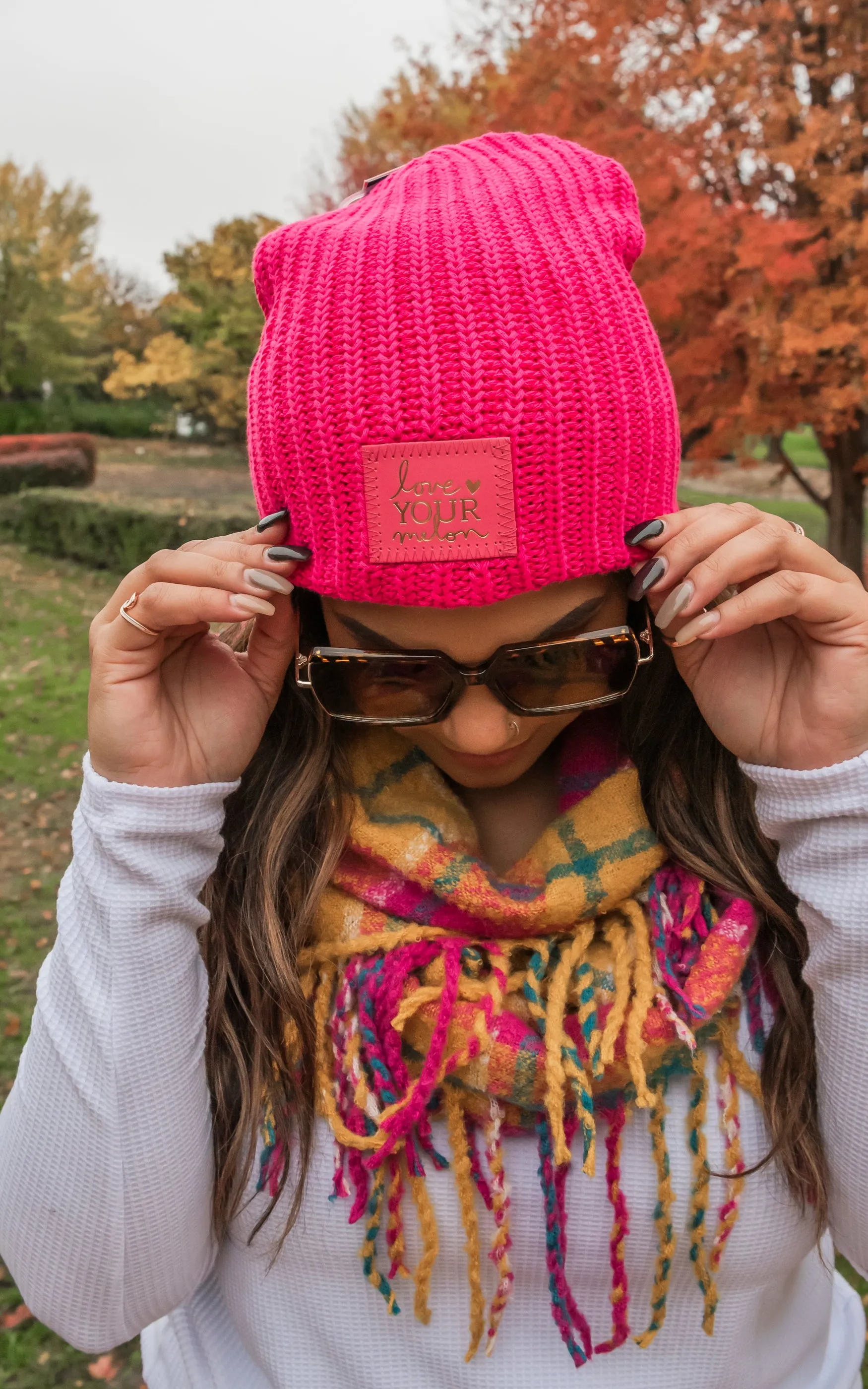 Love Your Melon Neon Pink Rose Foil Beanie