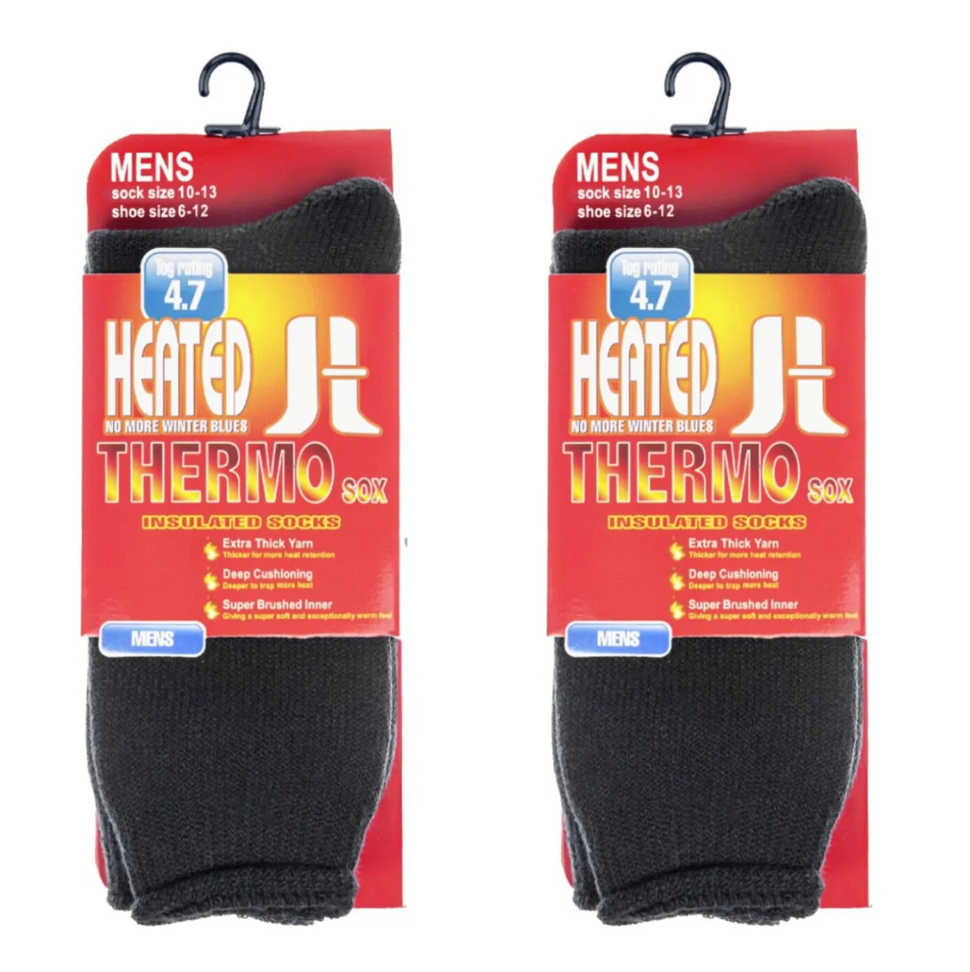 MENS HEATED THERMO SOX INSULATED SOCKS " 4.7 Tog rating & Ski Fur Lined (2 Pack)