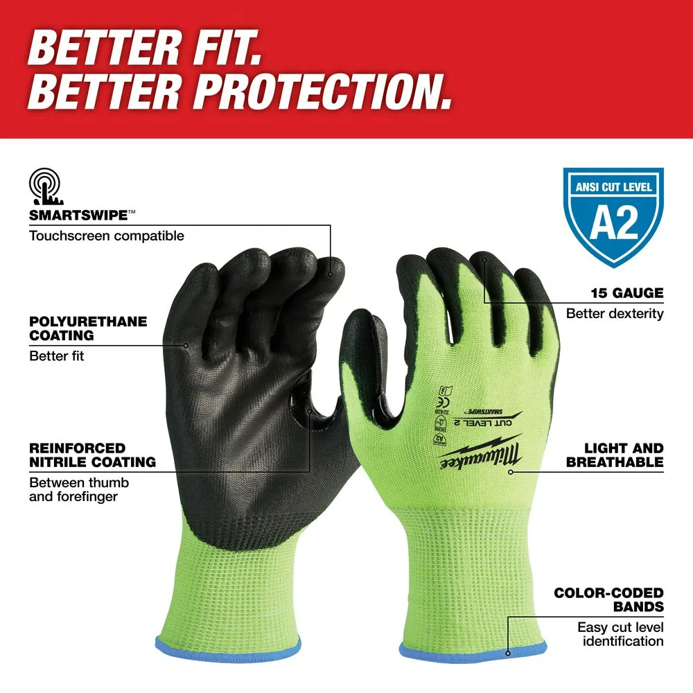 Milwaukee 48-73-8923B 12PK High Visibility Cut Level 2 Polyurethane Dipped Safety Gloves - X-Large