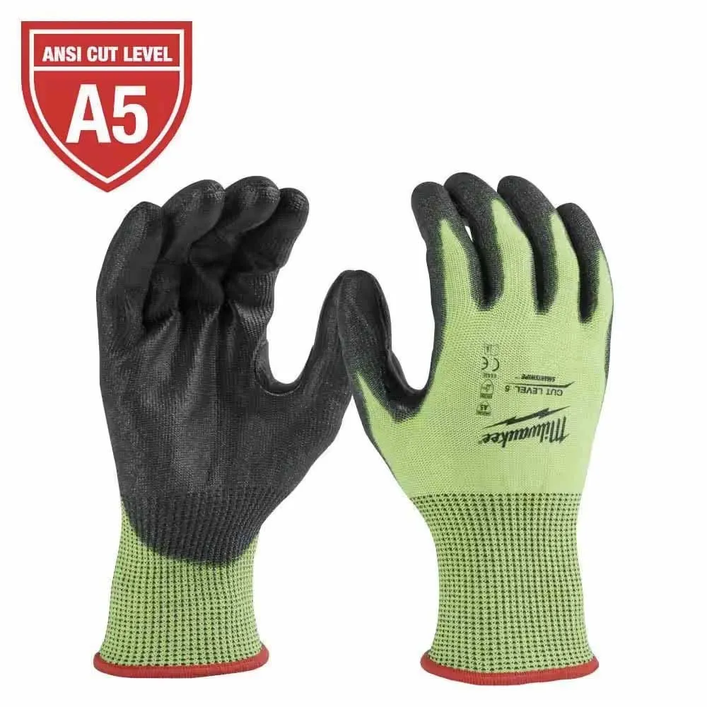 Milwaukee 48-73-8951 High Visibility Cut Level 5 Polyurethane Dipped Gloves - M