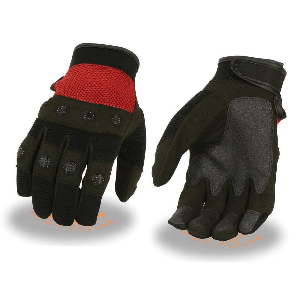 Milwaukee Leather SH76102 Men's Black and Red Textile Mesh Motorcycle Mechanics Hand Gloves W/ Amara Cloth Bottom