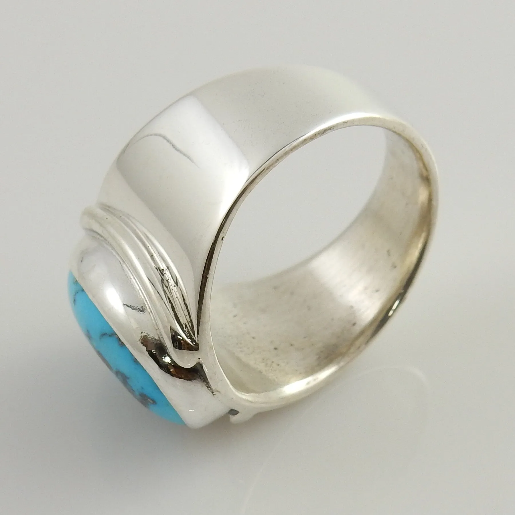 Modern Handmade Kingman Blue Turquoise Silver Ring size 9