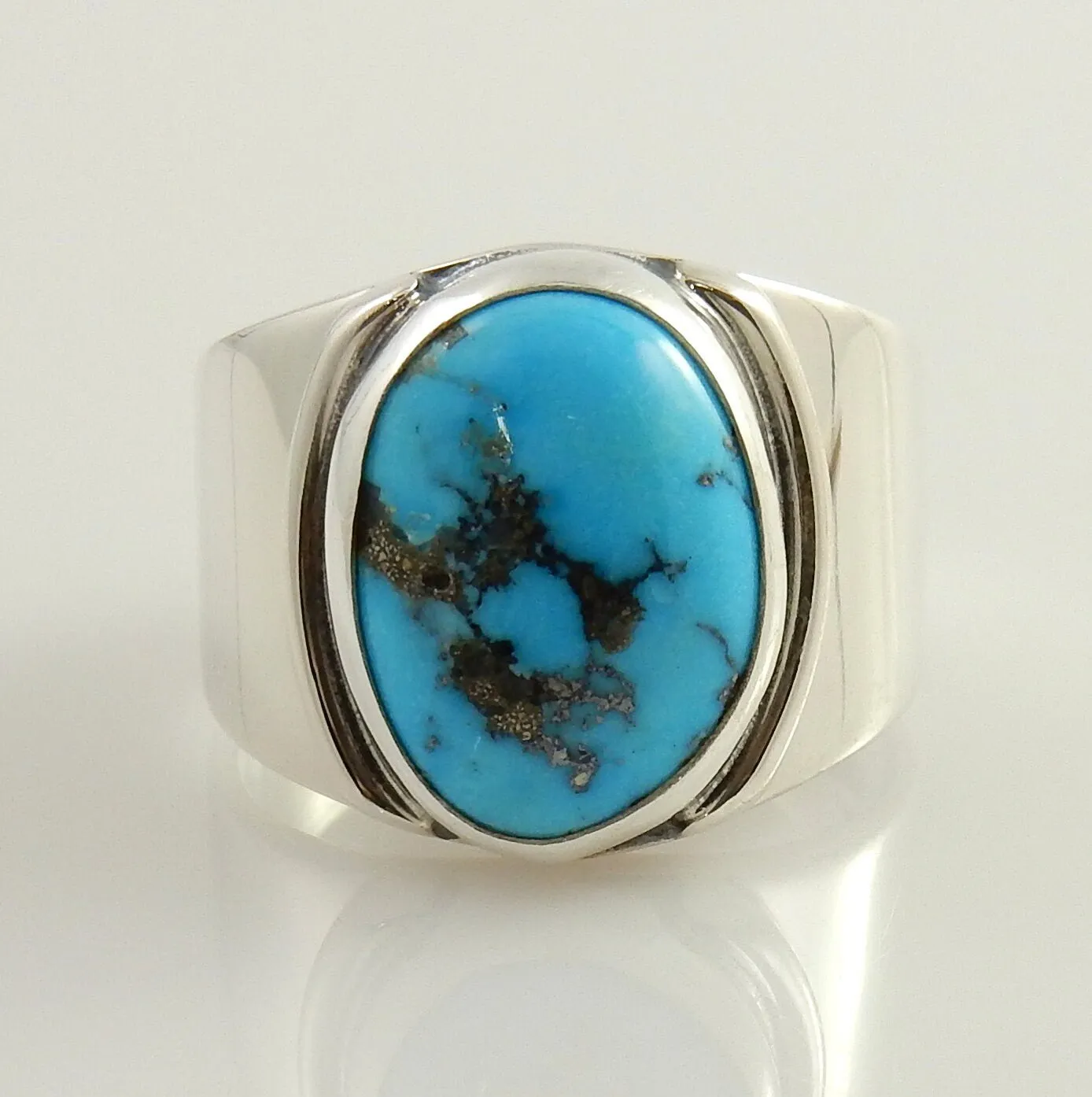 Modern Handmade Kingman Blue Turquoise Silver Ring size 9