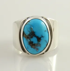 Modern Handmade Kingman Blue Turquoise Silver Ring size 9