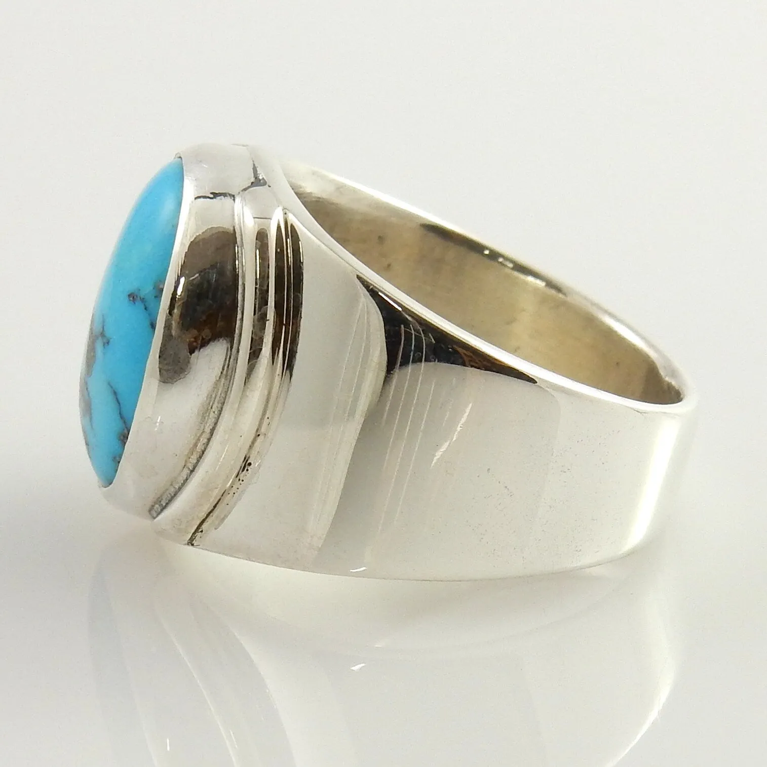 Modern Handmade Kingman Blue Turquoise Silver Ring size 9