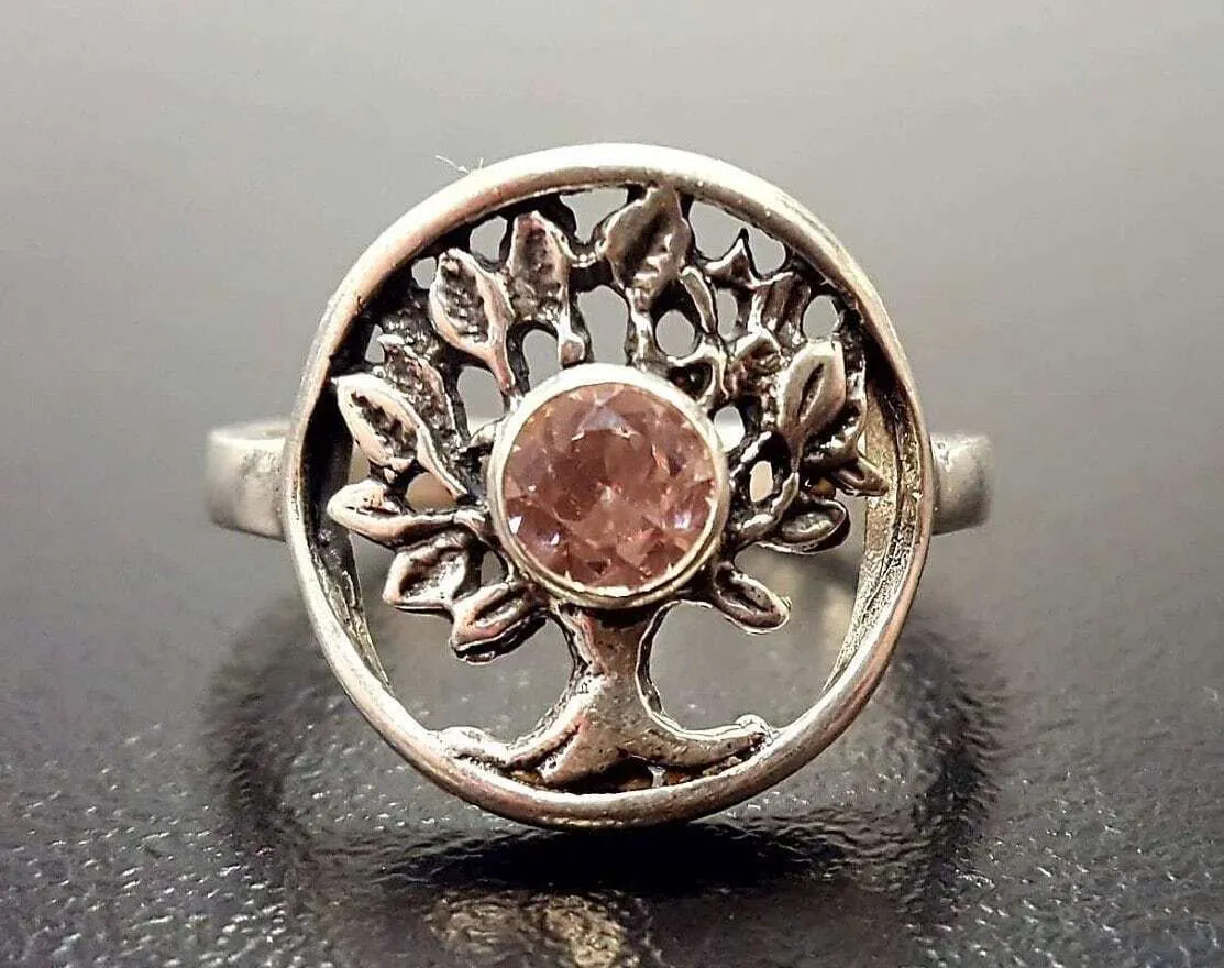 Morganite Ring - Tree of Life Ring - Round Pink Ring