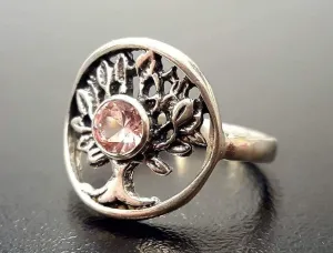 Morganite Ring - Tree of Life Ring - Round Pink Ring