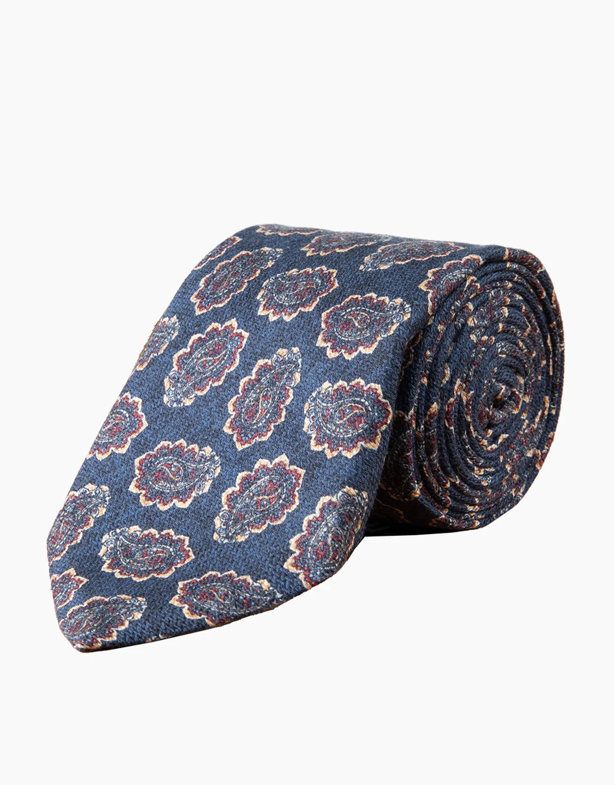 Navy, Beige & Red Paisley Silk Tie