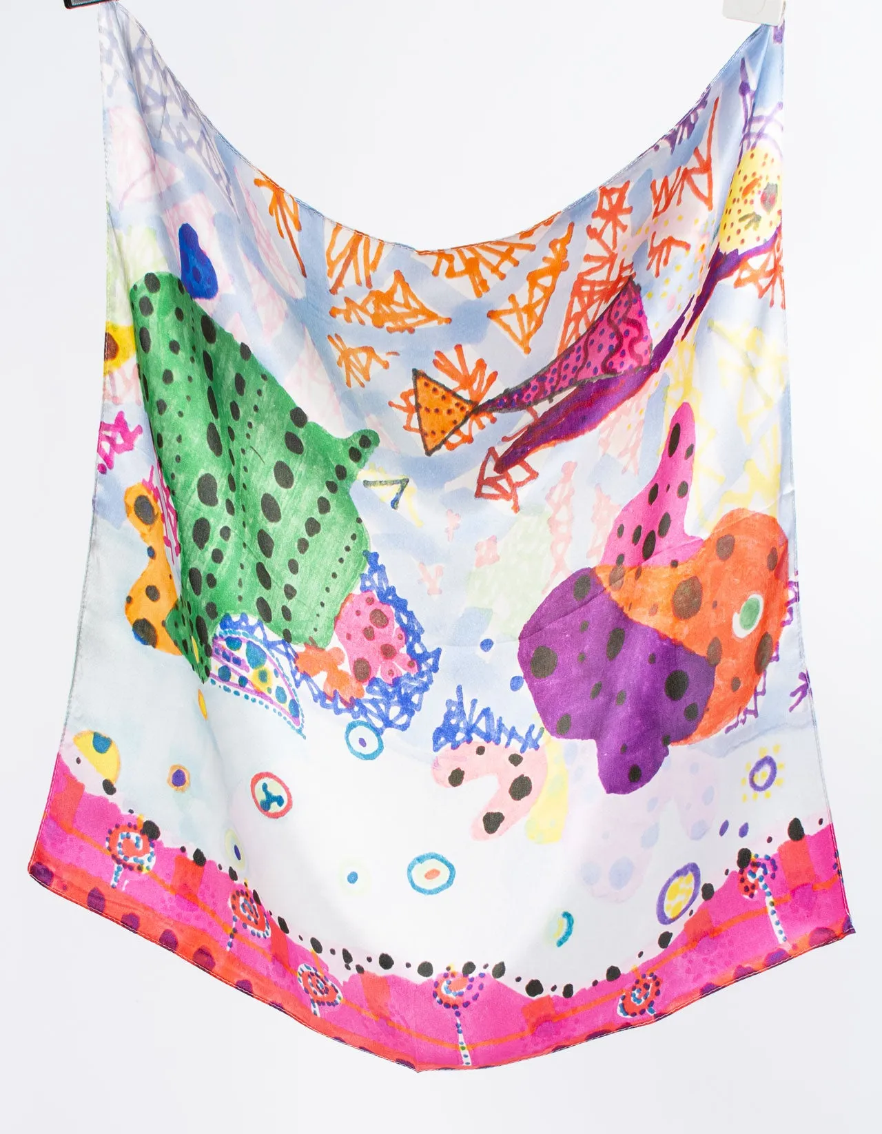 Pink & Orange Doodle Square Silk Scarf