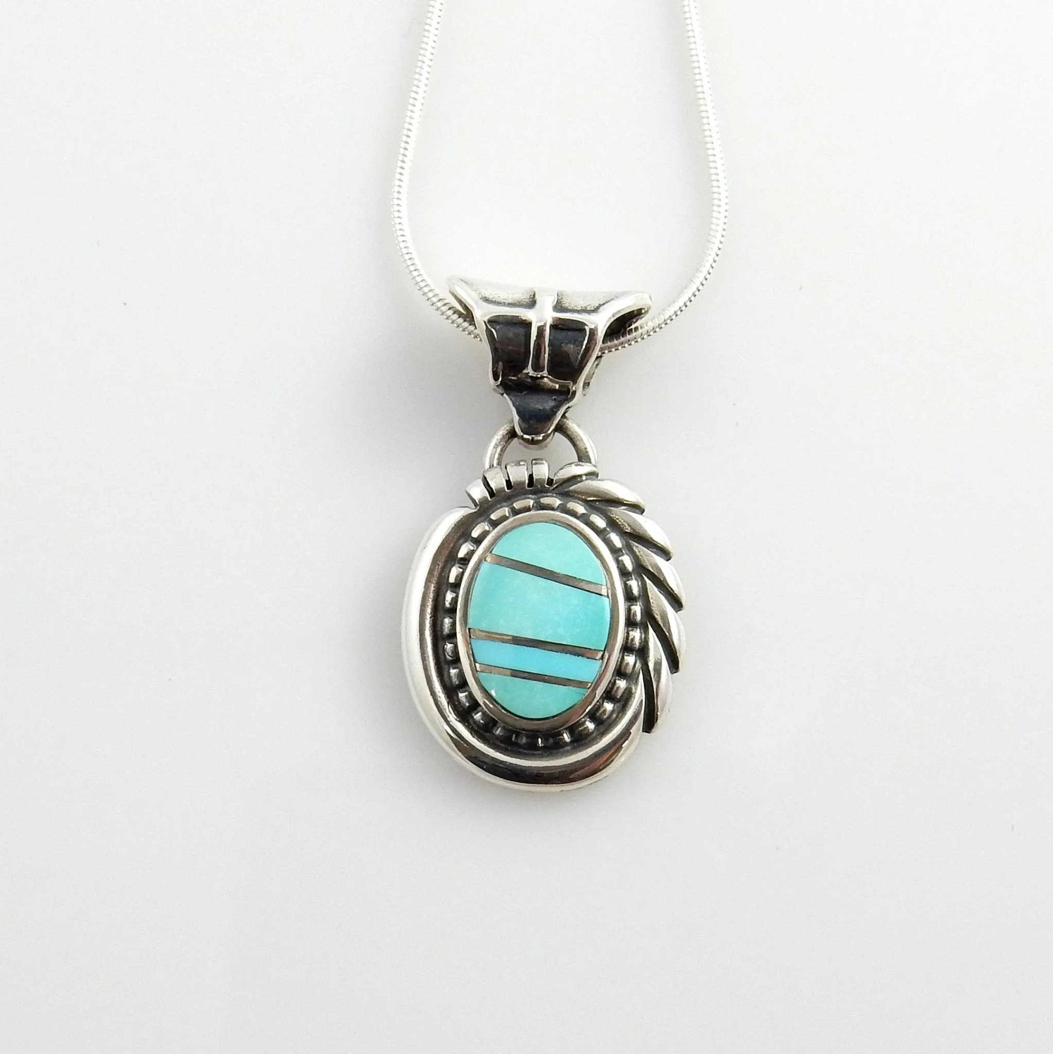 Sterling Silver Sleeping Beauty Turquoise Inlay Pendant