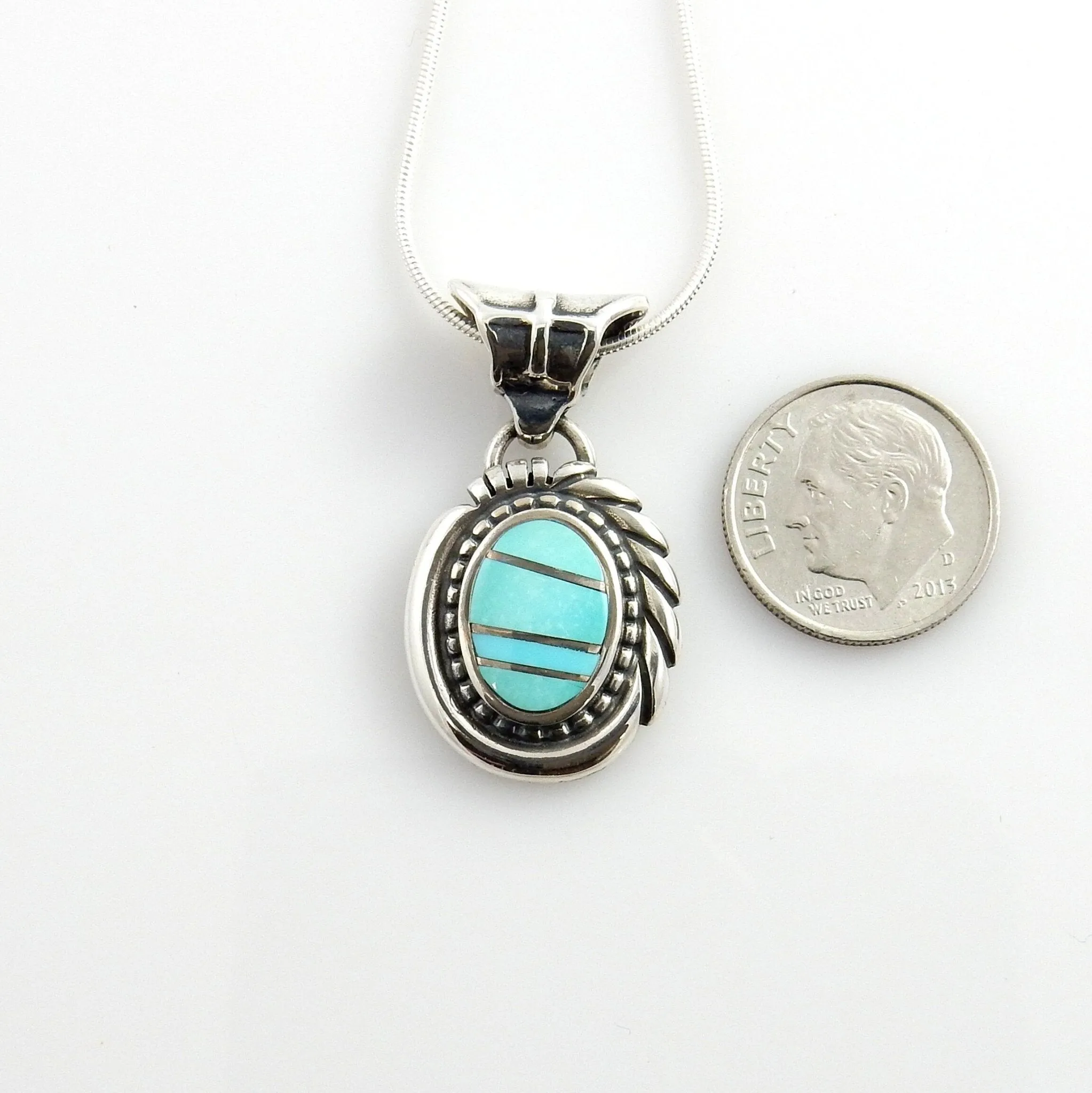 Sterling Silver Sleeping Beauty Turquoise Inlay Pendant