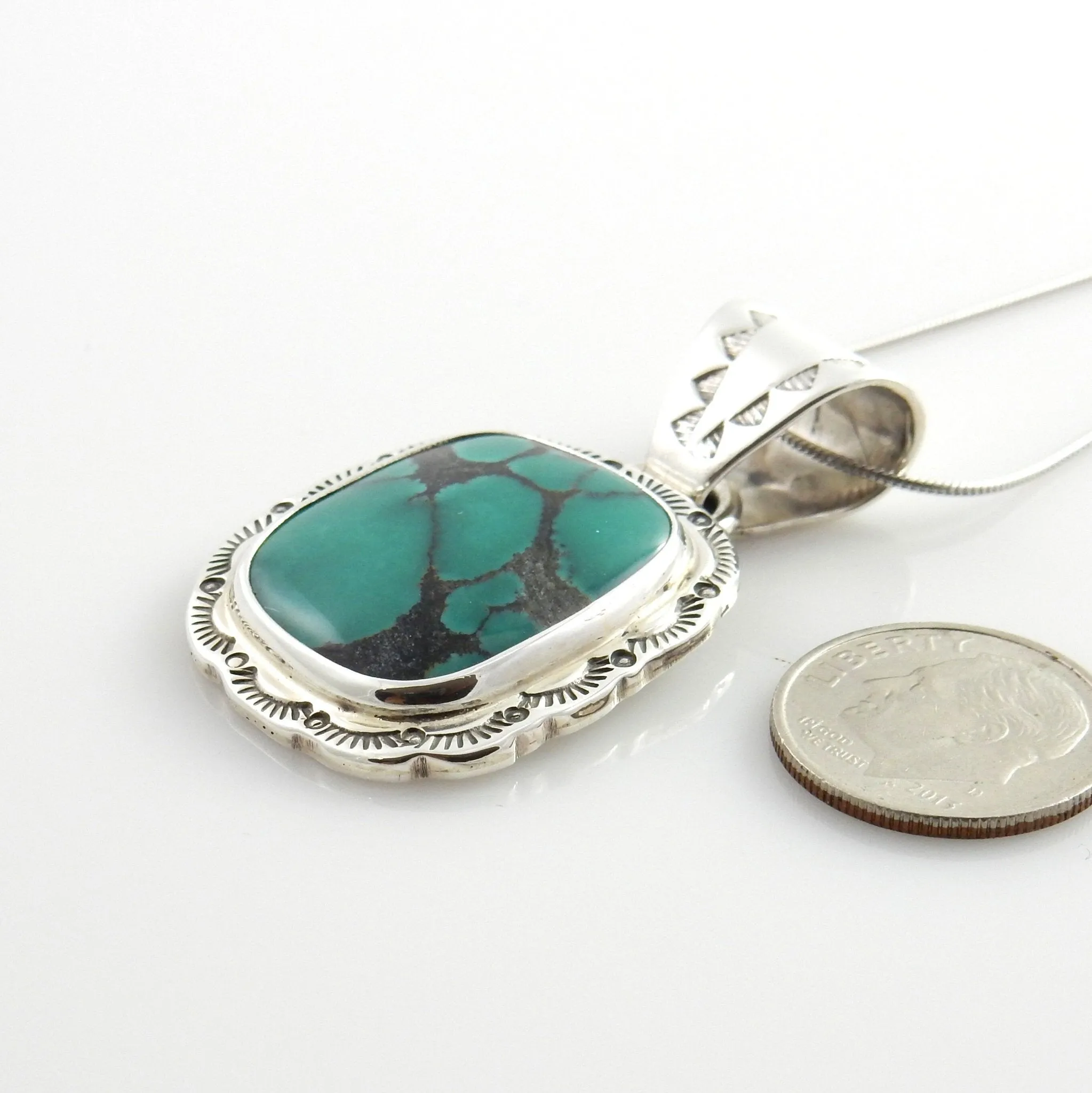 Sterling Silver Tibetan Green Turquoise Drop Pendant