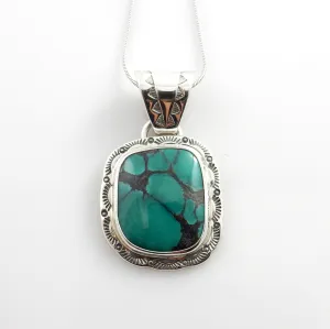 Sterling Silver Tibetan Green Turquoise Drop Pendant